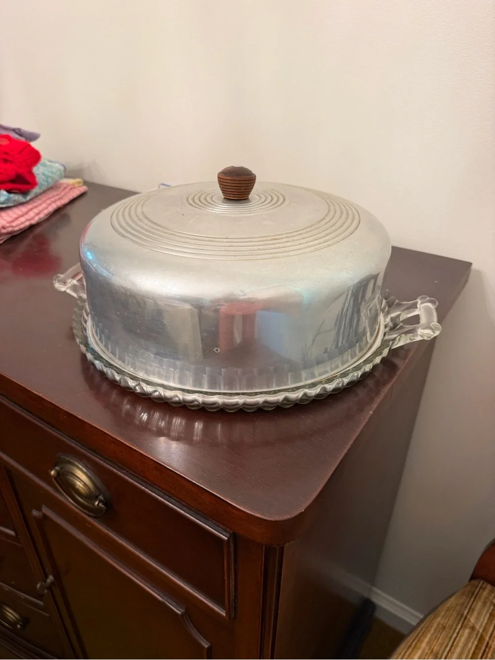Glass Serving Platter with Domed Aluminum Lid - Clear and Silver